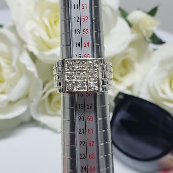 935 Silver Men Vintage Jewelry Wedding Ring Round Cubic Zircon - Picture 6 of 8